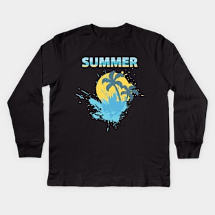 Summer Time Funny gift for summer lovers sun with splash water, palm trees creative design Kids Long Sleeve T-Shirt